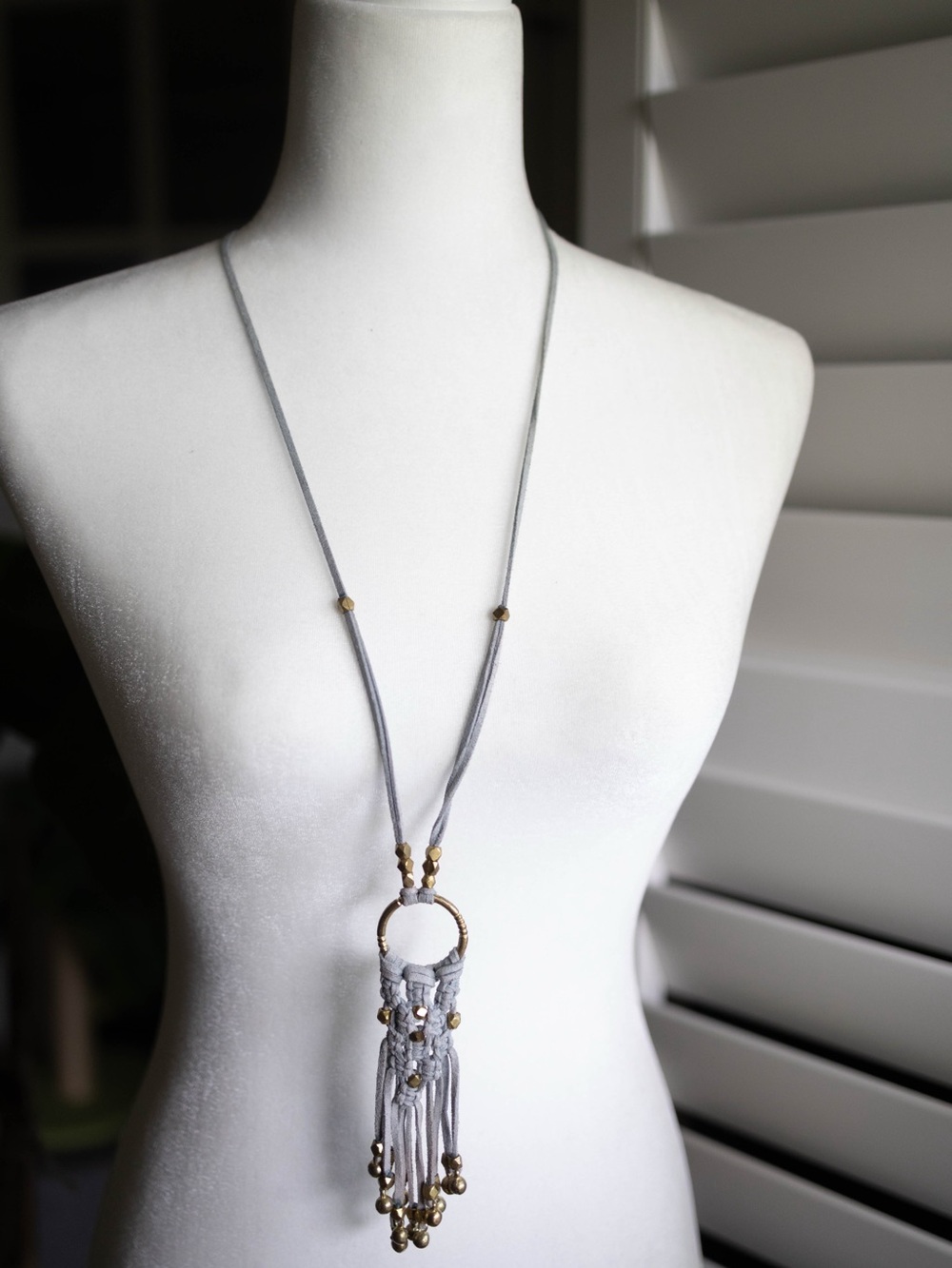Noonday Collection‎ Gray Macramé Tassel Necklace with Gold Beads